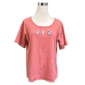 Jamie S Casuals Women's Pink Top Beaded Seahorse Size L